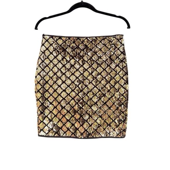 Windsor Women's Sequin Checker Mini Skirt in Black Gold Size Small - Picture 3 of 6